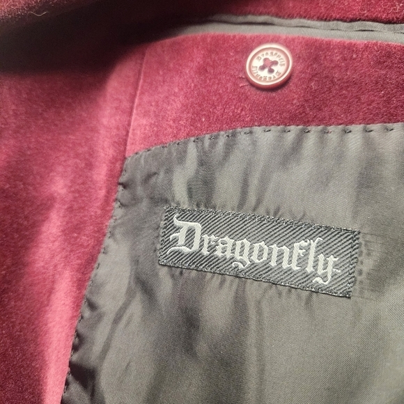 Dragonfly Vintage Burgundy 6 Pocket Velvet by Chinese Dragon Blazer Sz. L - Picture 4 of 9